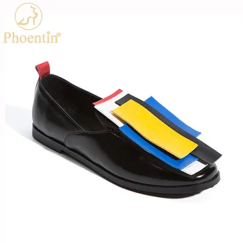 Phoentin colorido de salto baixo sapatos para as mulheres 2020 outono nova confortável dedo do pé redondo Mulas PU couro casual sapatos femininos FT1070