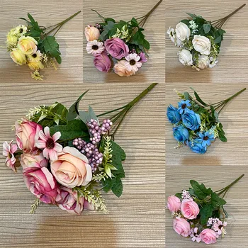 Nordic ins simulação de rosa do buquê de casamento simulação de casamento, decoração de flor pequena daisy tribunal de rosa com flores artificiais