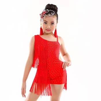 5 - 12 Anos Crianças de Dança Vestido de Uma Peça de Meninas latina Vestidos de Franja de Miçangas de Salão latina Vestido para Crianças