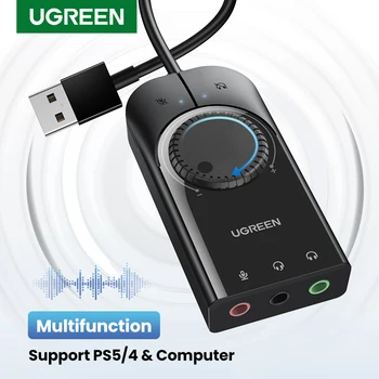 MPEG Placa de Som Interface de Áudio USB Externo de 3,5 mm Microfone, Adaptador de Áudio da placa de Som para PC Portátil PS4 Placa de Som USB Fone de ouvido