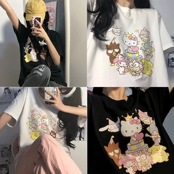 Bonito Dos Desenhos Animados T-Shirt Kawaii Kuromi Minha Melodia Cinnamoroll Novo-Jogo De Manga Curta Impresso Estudante Coreano T-Shirt Solta Presente