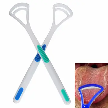 2Pcs Oral atendimento Odontológico Limpar o Mau Hálito Limpador de Língua Escova Raspador de Lidar com Ferramenta