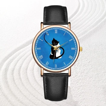 Banda de couro Relógios de pulso Lindo Gato de Relógios femininos para os Estudantes Meninas, Senhoras Relógio de Quartzo do Relógio Zegarek Damski