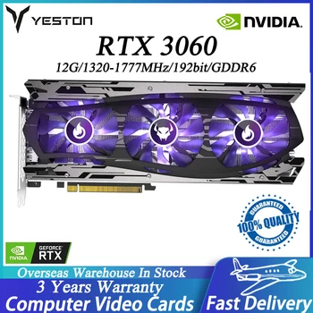 YESTON RTX 3060 12G Placa Gráfica 1777MHz 192bit GDDR6 3*DP+HD PCI-E 4.0 Jogos de Slot Display Placas de Vídeo GeForce RTX3060 GPU Novo
