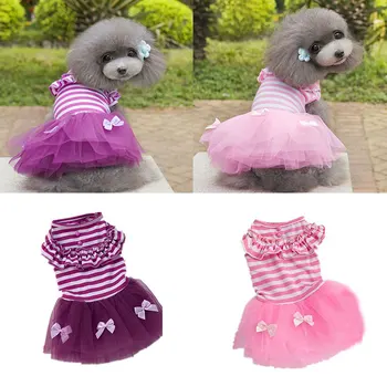 A primavera e o Verão Listrado Bowknot Princesa Vestido de animal de Estimação Saias do Cão-Roupas Para Cães Pequenos Meninas vestem roupas Para Cachorro Chihuahua