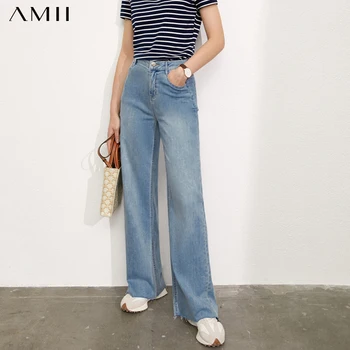 Amii Minimalismo de Verão, Novas calças de Brim das Mulheres da Moda Cintura Alta Solta Longo de Mulheres Calças Sreetwear Jeans Para Mulheres 12140663