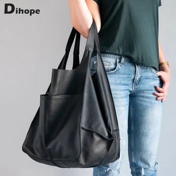 Dihope Big Black Sacos de Ombro para as Mulheres 2021 Grande Shopper Bag Sólida Qualidade de Couro Macio Crossbody Mala Viagem Sacola
