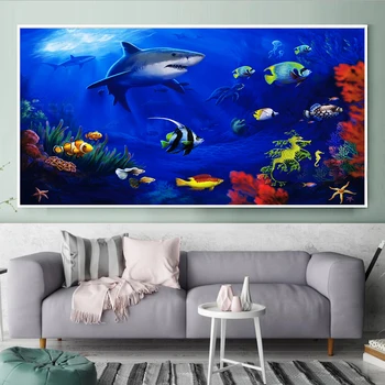 DIY 5D Total de Diamante Kit Pintura Mundo Subaquático Bordado de Diamante Oceano de Peixes de Ponto Cruz de Arte, Sala de estar, Quarto, Casa, Decoração