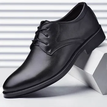 Novo 2023 Moda Couro Mens Sapatos De Casamento Vestido De Negócio Discotecas Oxfords Respirável Trabalhar Rendas Até Sapatos De Homens