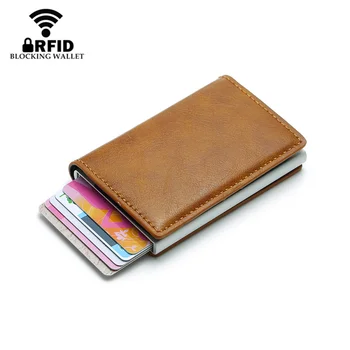 Nova Moda Anti RFID Bloqueio Homens do Titular do Cartão de Crédito de Couro Pequena Carteira de IDENTIFICAÇÃO do Cartão de crédito do Caso Metálica de Proteção Bolsa Para Mulheres