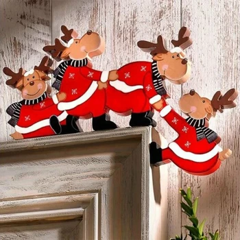 Natal de Moldura de Porta de Decoração Papai Noel Elk Madeira, Decorações de Natal de Moldura de Porta de Madeira de Guarnição de Natal da Porta de Decoração para a Casa