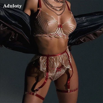 Aduloty de Mulheres de Lingerie Sexy Onda Bordado de Splicing Underwire Sutiã de Verão de Seção Fina Perspectiva Jarreteira roupa interior Erótica