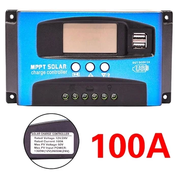 Solar MPPT 100A 60A 30A Controlador de Carga USB Duplo Visor LCD de 12V 24V Célula Solar Painel de Carregador com Regulador de Carga