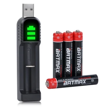 Batmax AAAA Ni-Mh Bateria Recarregável+ LED do Carregador USB para a Superfície da caneta,a caneta,o Surface pro 3/4 caneta, caneta Digital MS