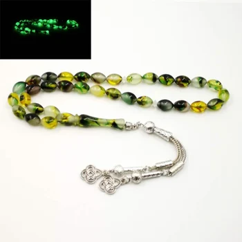 Verde Tasbih Especial Luminosa Resina Muçulmano Rosário Tudo é novo misbaha Eid Ramadã Presente islâmica 33 oração perla o bracelete