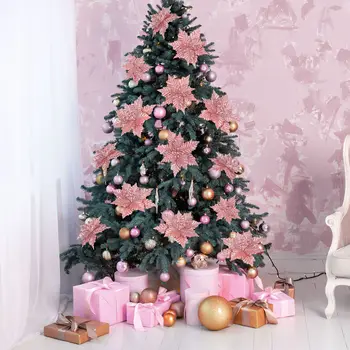 Flores Artificiais Do Natal Bicos-De-Flor De Árvore De Glitter Decorationsfake Decoração Enfeites De Ouro De Natal-Tronco Poinsettias De Casamento