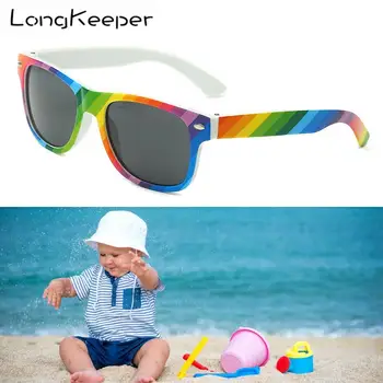 LongKeeper Crianças arco-íris Óculos de sol Menino Menina Bebê Praça de Óculos de Sol Pai-filho Colorido Anti-UV Óculos de Homens, Mulheres Vidro