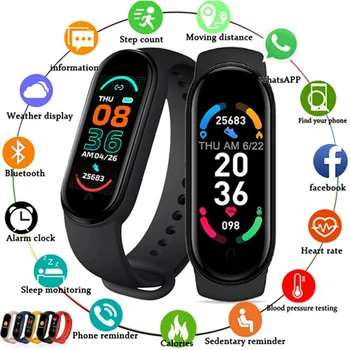 2021 Versão Global M6 Banda Smart Watch Homens Mulheres Smartwatch De Fitness Esporte Bracelete Para Apple, Huawei Xiaomi Mi Smartband Relógios