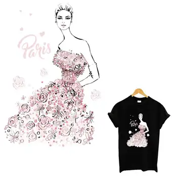 Flores cor de rosa Patches Para o Vestuário de DIY UM Nível Lavável T-Shirts de Transferência de Calor Térmico Adesivos Meninas Bonitas de Ferro No Appliqued