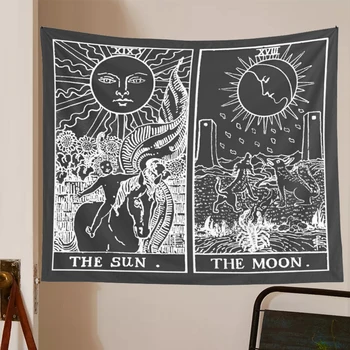 Tarot Tapeçaria sol e da lua astrologia, adivinhação bruxaria preto Branco mandala tapeçaria pendurada na parede psicodélico hippie cobertor