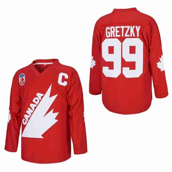 VERSO de hóquei no gelo camisolas Canadá #99 Wayne Gretzky 1991 Jerssy Bordado de costura Exterior sportswear Vermelho de Alta Qualidade