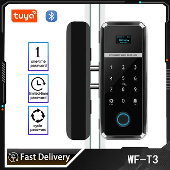 Tuya Smart Porta de Vidro Biométrico de impressão digital de Bloqueio wafu fica T3 RFID Cartão de Código de Aplicativo de Controle Remoto Tuya Office Trava Elétrica