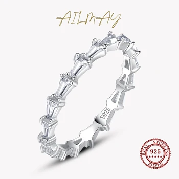 Ailmay Real de 100% 925 Silver Linha Clara CZ Anéis de Dedo de Empilhável Anéis de Dedo para as Mulheres Minimalista Jóias Finas