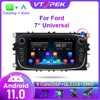 Vtopek Android 11 2 Din auto-Rádio Multimédia Player de Vídeo Para Ford Focus S-Max, Mondeo 9 Galaxy C-Max de Navegação GPS 4G Unidade de Cabeça