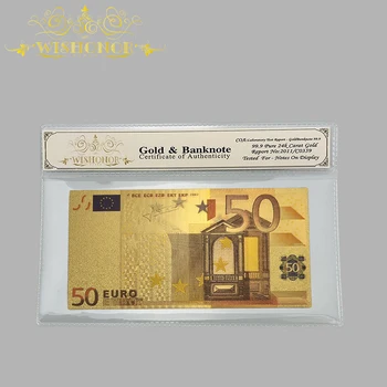 Banhado a ouro de Presentes Para Cor de Notas de 50 Notas de Euro em Banhado a Ouro Falso Moeny Com COA Quadro Quente de Vendas e cobrança