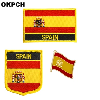 Espanha Bandeira Nacional Ferro Bordado em Patches para o Vestuário emblemas de Metal PT0190-3