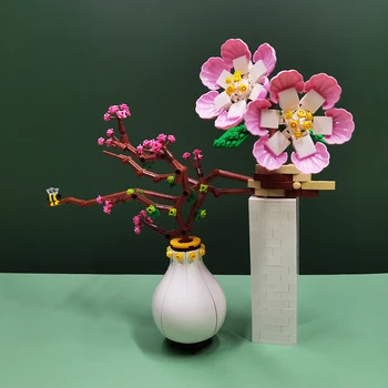 Retro Estilo Chinês Plantas De Vaso Em Vaso, Flores De Pêssego, Flor De Construção De Blocos De Tijolo De Acessórios Do Modelo Crianças Diy De Descompressão Brinquedos