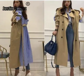 Novo 2022 Top de vendas Vintage a Faixa de impressão de Retalhos Casual solta Trench coats Mulheres da Moda longo outerwear