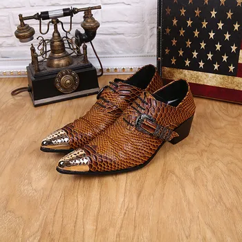 Christia Bella Moda Tecer Festa Homens Sapatos Oxford Marrom De Couro Verdadeiro Sotaque De Sapatos De Negócios Fivela De Laço Derby Calçados Em Tamanho Grande
