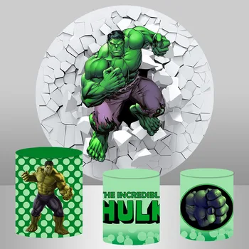 Vingador Hulk Smash Rodada Pano De Fundo Menino Festa De Aniversário Foto Pano De Fundo De Super-Herói Tema Círculo Da Tampa Do Cilindro Decorações Foto Prop