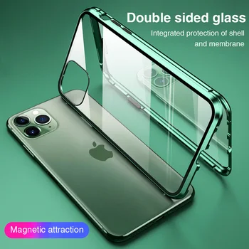 Magnético de Adsorção de Vidro para o iPhone SE DE 2020 6S 6 7 8 Metal Ímã Capa Protetora para iPhone 11 Pro XR, XS Max Casos