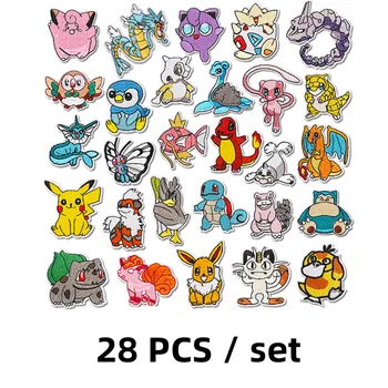 28 de PCs. Pokemon Vestuário Patch Adesivos De Desenhos Animados Pikachu Buraco Acessórios Decorativos Pequeno Dragão
