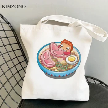 Ponyo on the Cliff Studio Ghibli, sacola de compras bolso eco de lona shopper compras de supermercado, saco de juta bolsa compra dobrável sacolas