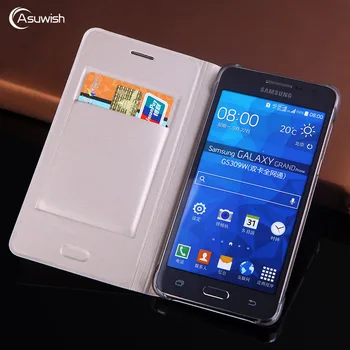 Capa em Couro Flip Phone Case Para Samsung Galaxy Grand Primeiro-SM G530 G530H G531 G531H G531F SM-G530H SM-G531H Carteira de Cartão de 360