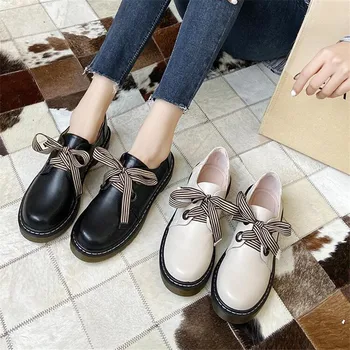 2020 Laço De Couro Oxfords Mulheres Sapatos Femininos Sapatos Flats Praça Saltos Mais O Tamanho De Calçado De Mulher Sapatos De Senhoras Zapatos De Mulher