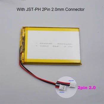 3,7 V 4000 mAh 606090 do Polímero do Li Bateria de LiPo, JST-PH 2 pinos de 2,0 mm do Conector Para o GPS, Bluetooth alto-Falante do Banco do Poder de Tablet PC