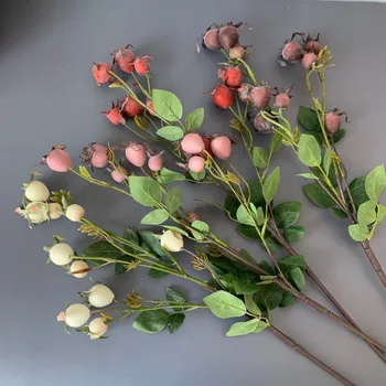 1pc 3 garfos de seda dourada fruto flor artificial diy em casa arranjo floral enfeites de festa de casamento paisagismo decoração
