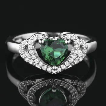 Moda Romântica, Verde Amor em Forma de Coração de cristal do Cristal de Zircão do Anel de Casamento para as Mulheres Engagagement Moda Jóias
