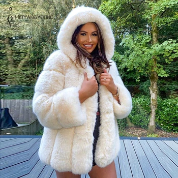 MEIYANGYOUNG Felpuda com Capuz casaco de peles mulheres casacos de inverno 2020 Grossa Quente Manga Longa Fur Casaco Plus Size Inverno, Casacos de Pele