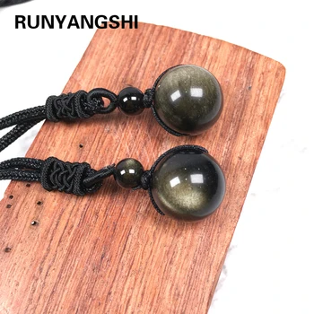 Runyangshi 1pc de ouro Obsidiana 15mm Cordão Pingente de Colar o Transporte da Gota de Boa Sorte de Jóias Para a Mulher, Homens