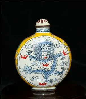 Velho Chinês Cloisonne mão-pintura Dragão Snuff bottle w Qianlong Marca