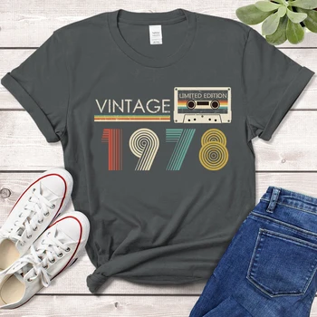 Vintage Feita Em 1978 Edição Limitada de Fita Caso Engraçado Mulheres T-Shirt 45 45 Anos de Aniversário de Moda Tshirt Esposa, Mãe de Presente