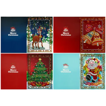 4Pcs de DIY Cartoon Diamante Pintura Cartões Imagem da Árvore de Natal Animal Bordado de Diamante Festival de Presente de cartão Postal Artesanato