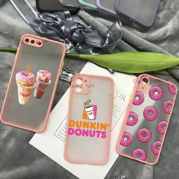 Dunkin Donuts E Café Telefone De Caso Para O IPhone 12 11 Pro Xs Max X Xr 8 7 Mais Cor-De-Rosa Matte Cobertura De Telhas Translúcidas E