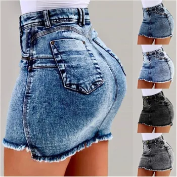 Europeu e Americano de Mulheres de Jeans, Saias Sexy Cintura Alta Jeans Hip Saia de Mulher Y2k Saia de Saia Preta, 4 Cores de 6 Tamanhos