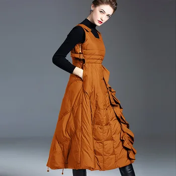 2020 Outono e inverno emagrecimento da cintura para baixo do casaco de moda feminina de comprimento médio espessamento de moda de saia, colete para baixo do brasão 20312